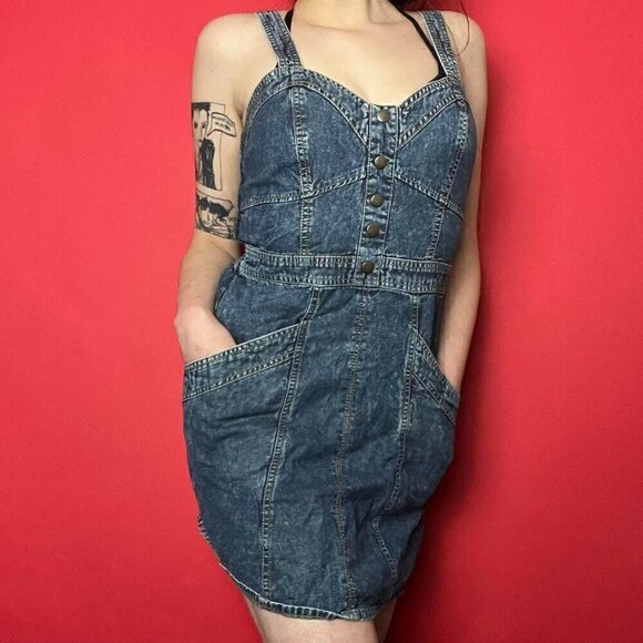 Japan Dresses & Skirts - Japan / Overall denim looking mini dress with pockets 💙💙​​​​​​​​​​​